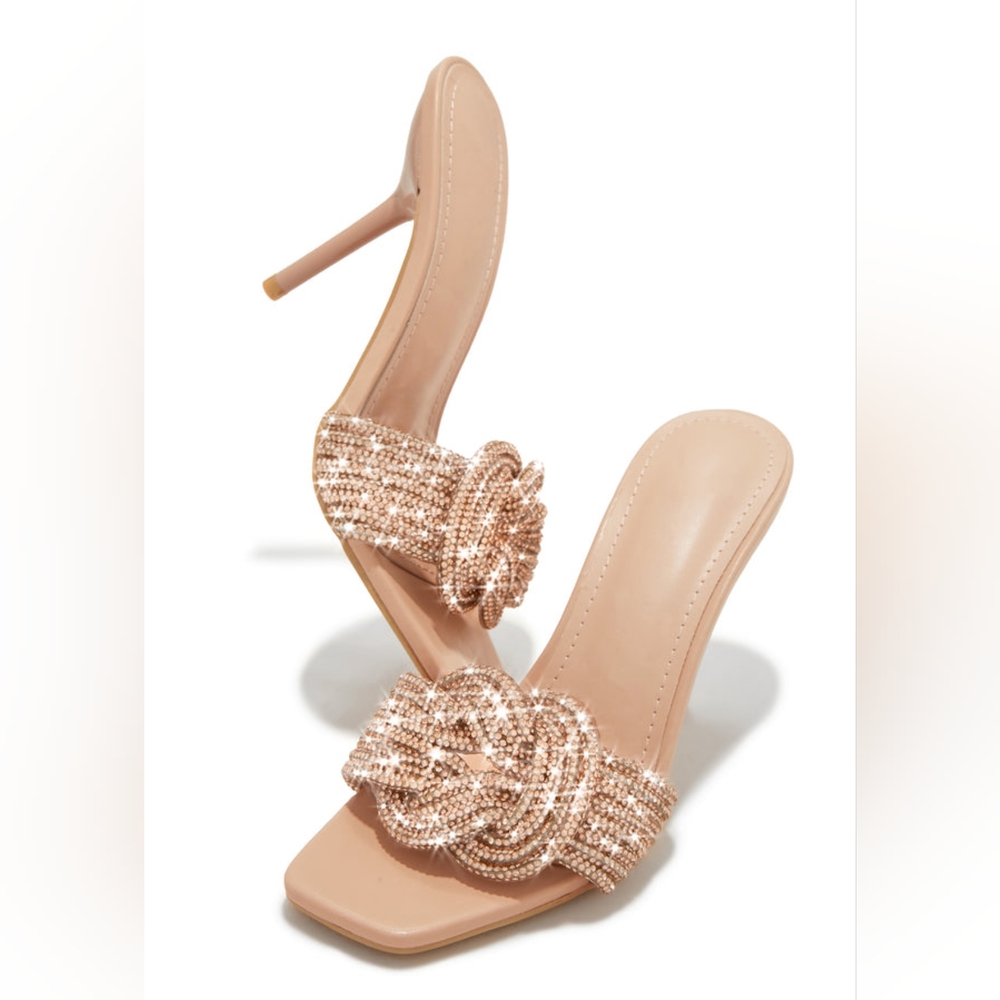 Nude Crystal Stiletto Mule Heels